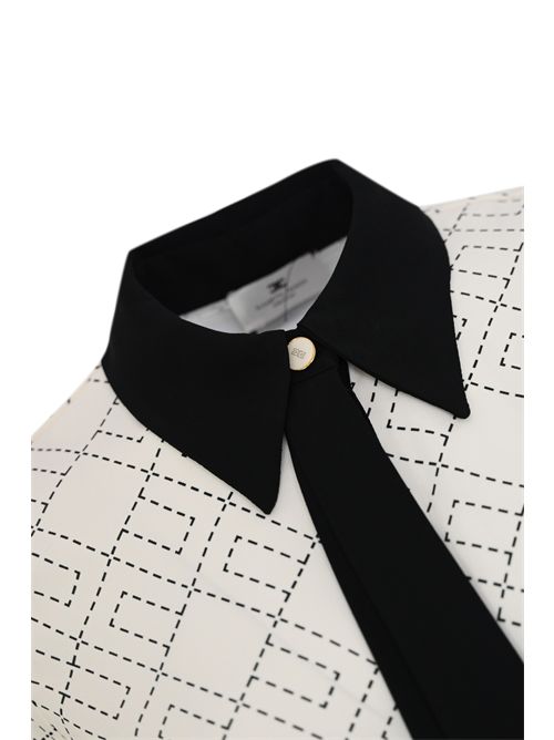 Camicia in gerogette con stampa logo bicolor Milk/Nero Elisabetta Franchi | CA10456E2EF1
